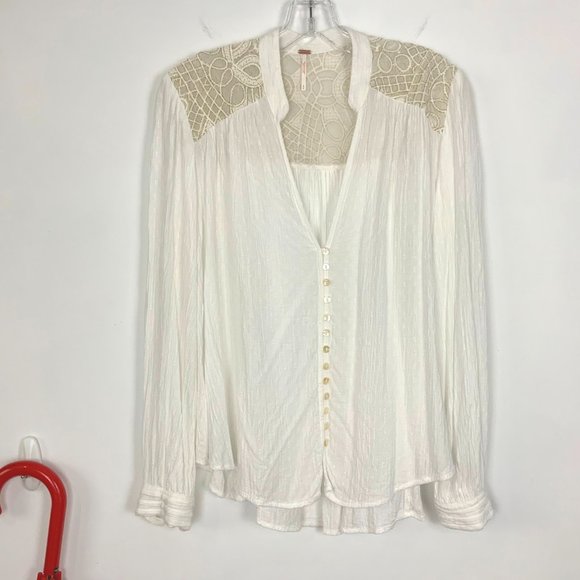 Free People Boho Canyon Rose White Long Sleeve Blouse Top Sz S - Picture 16 of 16